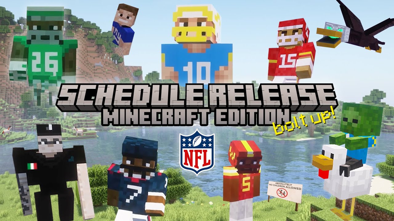 Thumbnail for the Minecraft schedule release featuring a Minecraft version of Justin Herbert