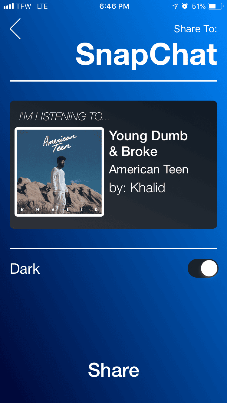 Screenshot of Music Snap app