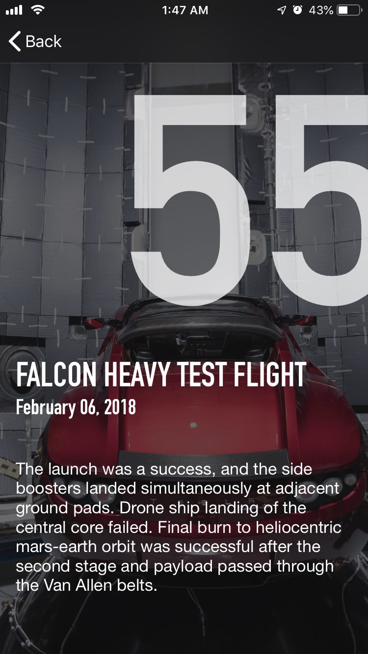 Screenshot of Space X Info app