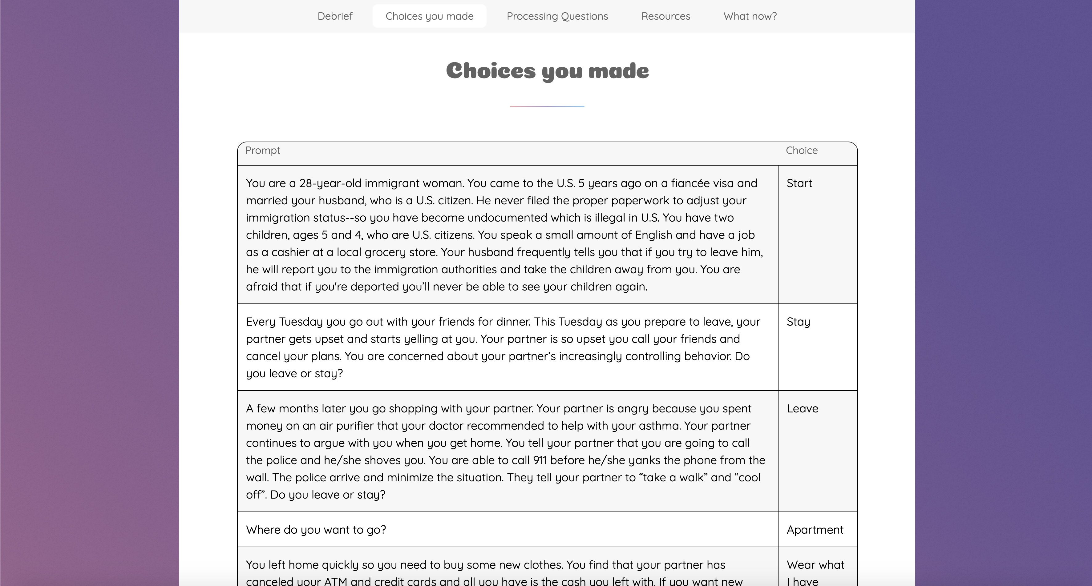 Screenshot of Stay or Leave simulator tool
