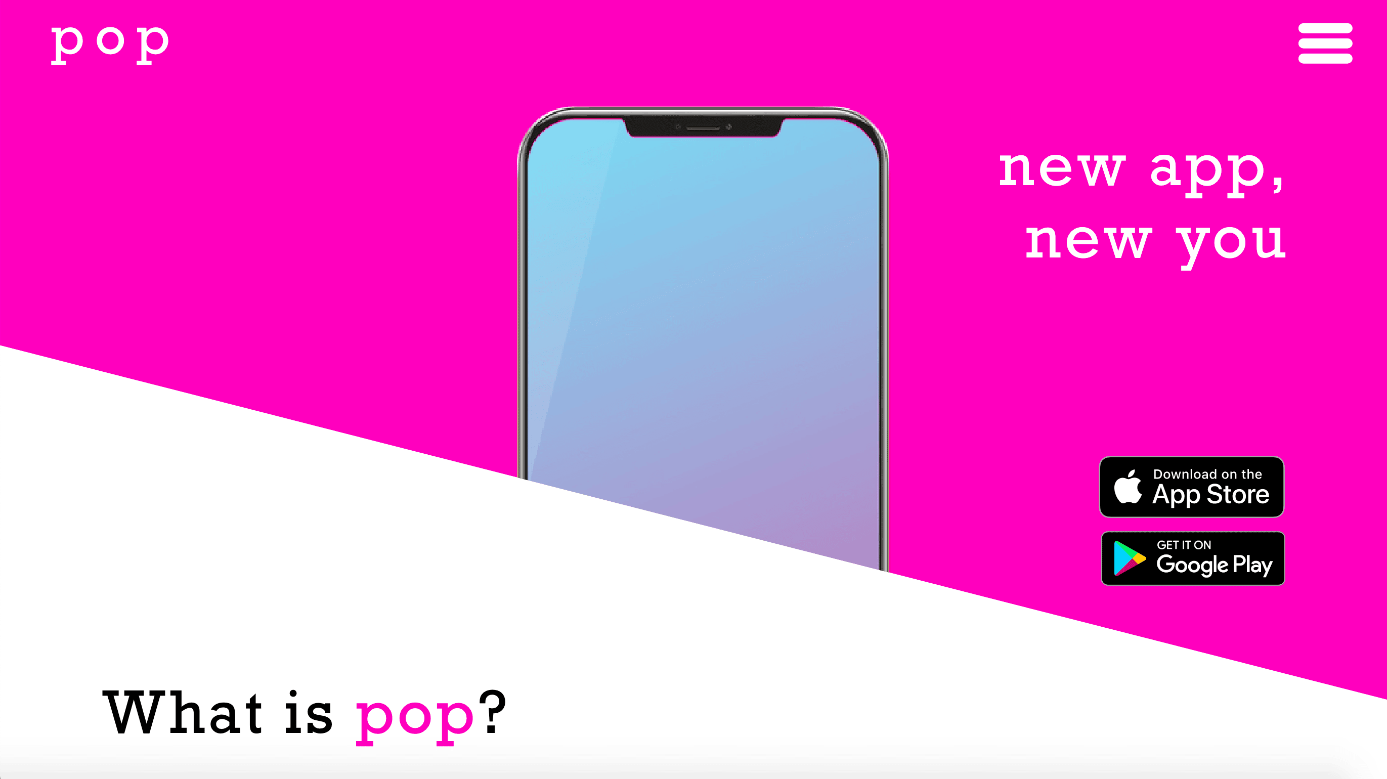 Screenshot of Pop, a website mockup